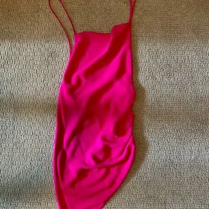 Hot Pink Silk High to Low Dress, Spaghetti Straps, Amanda Uprichard NY, Size S